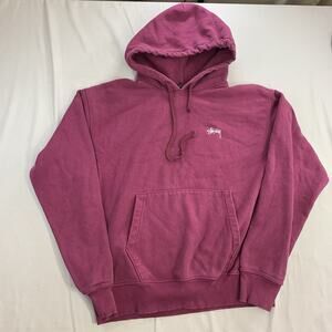Stussy Men’s Hoodie Pullover Maroon Logo Hooded Sweatshirt Spell Out Sz Medium